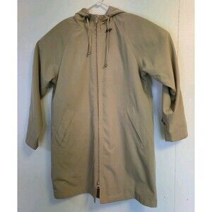 LL Bean Trench Coat Womens Small Petite Jacket Hooded Hoodie Beige Outdoor Camp